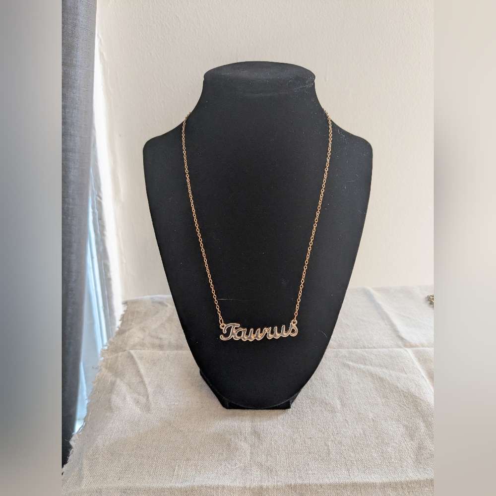 Vintage Taurus Gold Tone Script Pendant Necklace